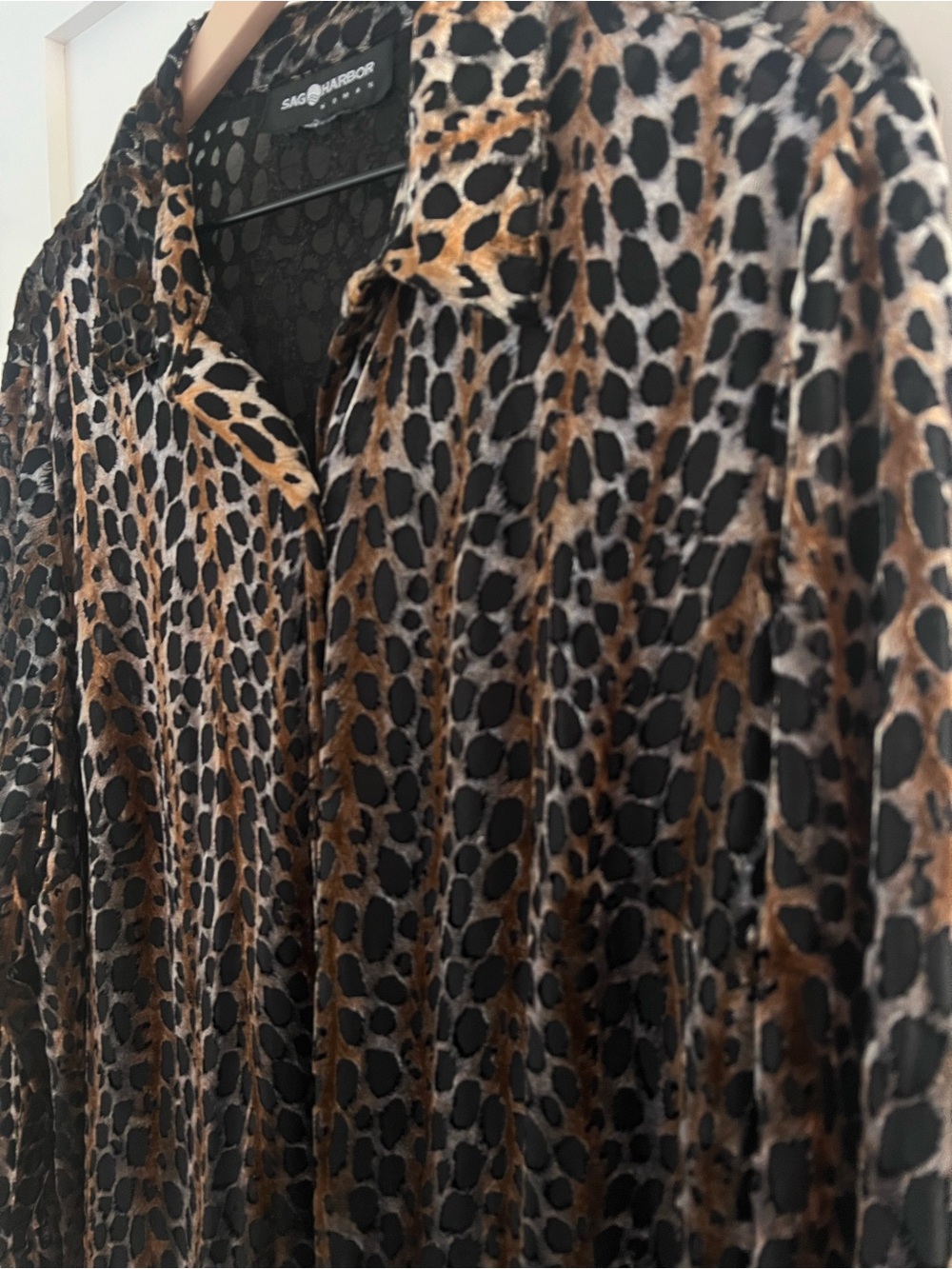 Vintage Sag Harbor Leopard Burnout Velvet Oversized Button-Up Blouse Cover up